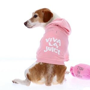 Juicy Couture Pink VIVA LA JUICY Pet Hoodie Velour Sweatshirt Dogs Cats Sz Large